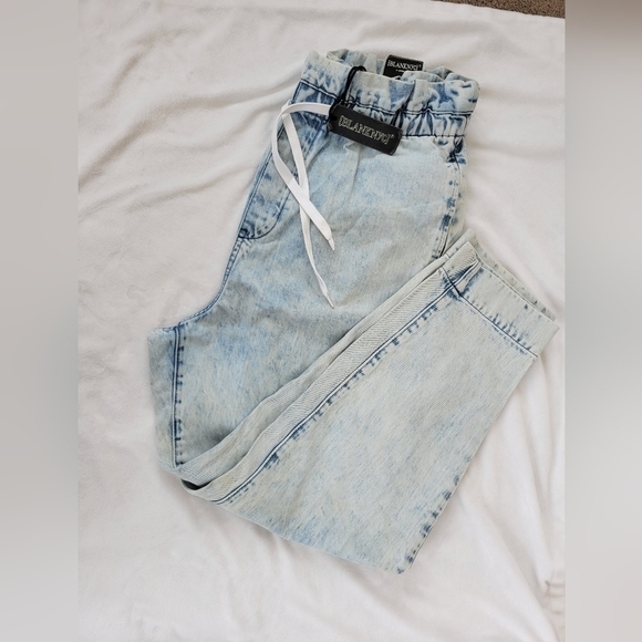 Blank NYC NWT Ribcage paperbag waist drawstring light acid wash jeans 30 - Picture 1 of 11